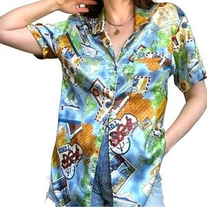 Vintage Colorful Map Print Vacation Shirt